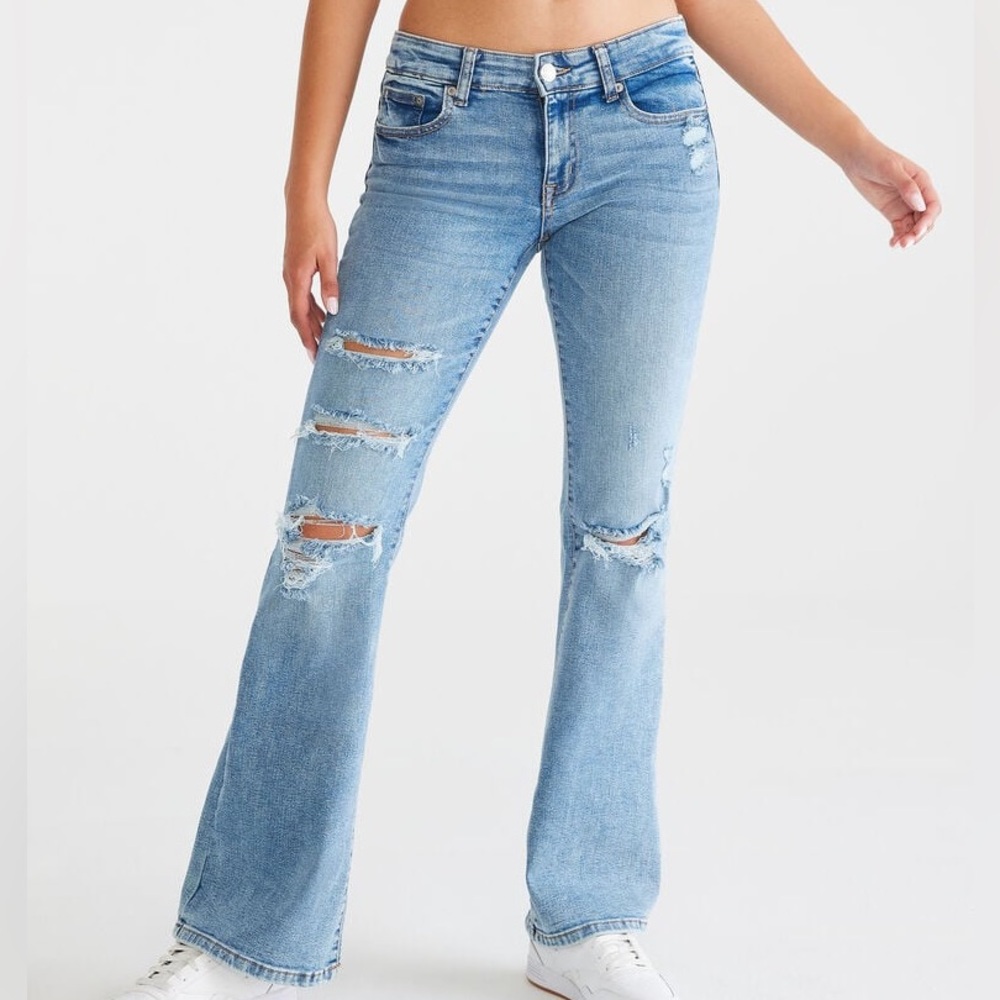 Aeropostale Low Rise Flare Jeans Y2K Size 0 Ripped Distressed